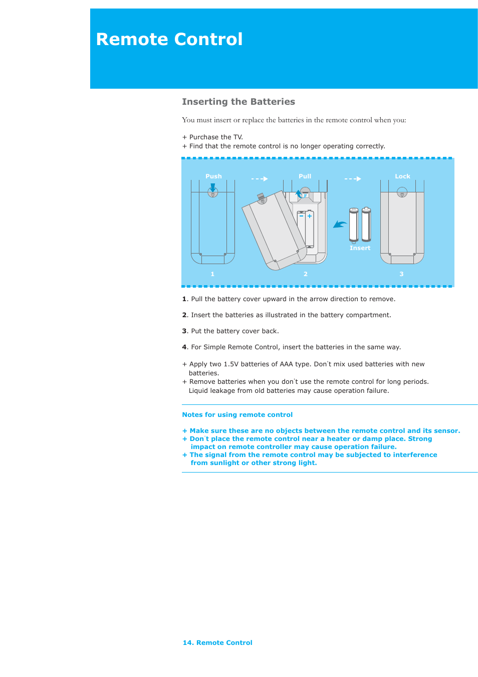 Remote control, Inserting the batteries | Humax LAU-32TPVR User Manual | Page 15 / 76