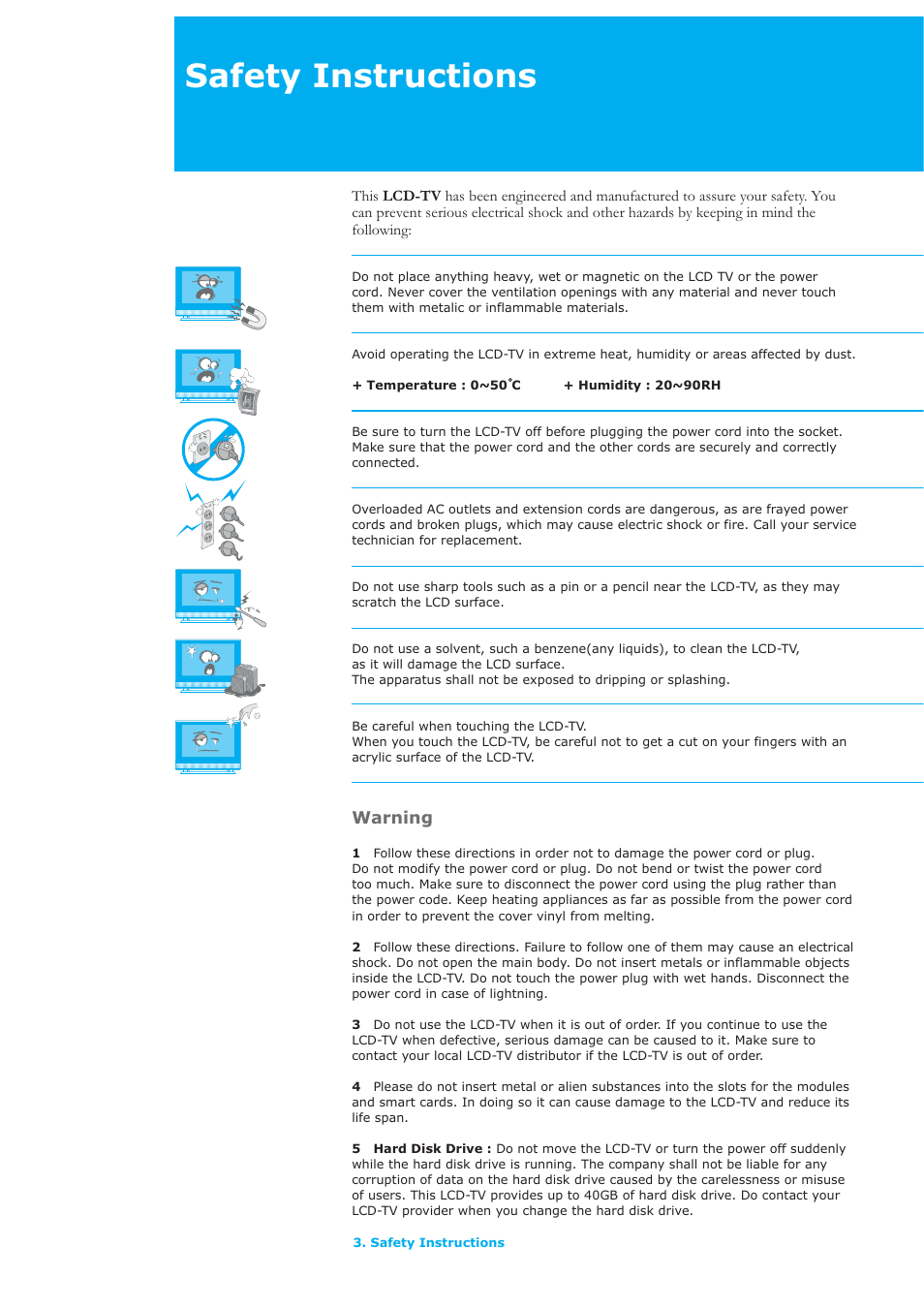 Safety instructions, Warning | Humax LAU-32TPVR User Manual | Page 4 / 76
