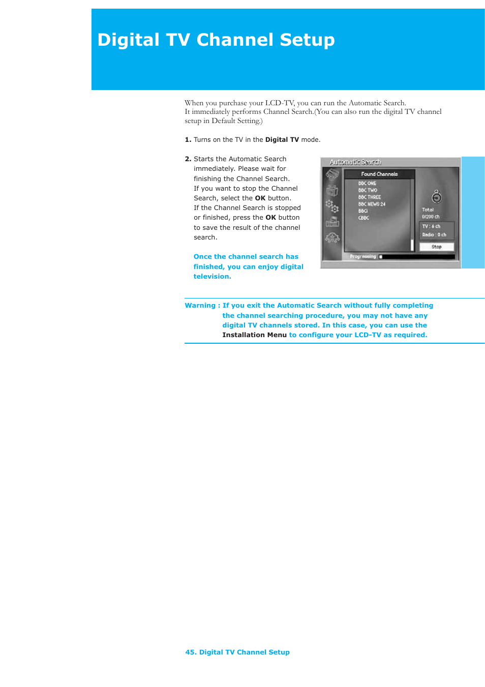 Digital tv channel setup | Humax LAU-32TPVR User Manual | Page 46 / 76