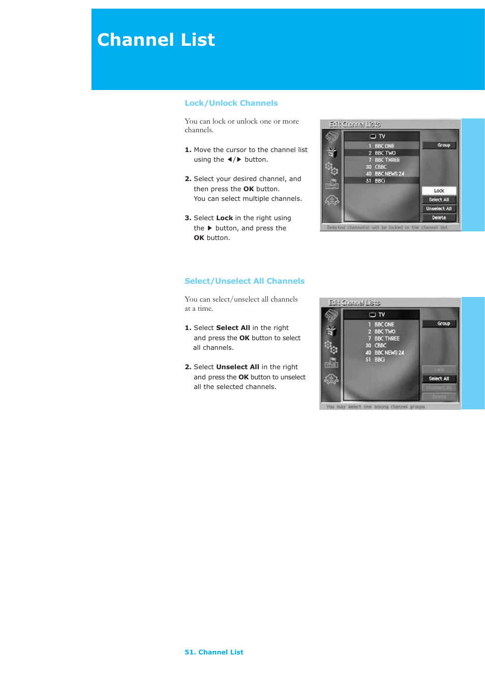 Channel list | Humax LAU-32TPVR User Manual | Page 52 / 76