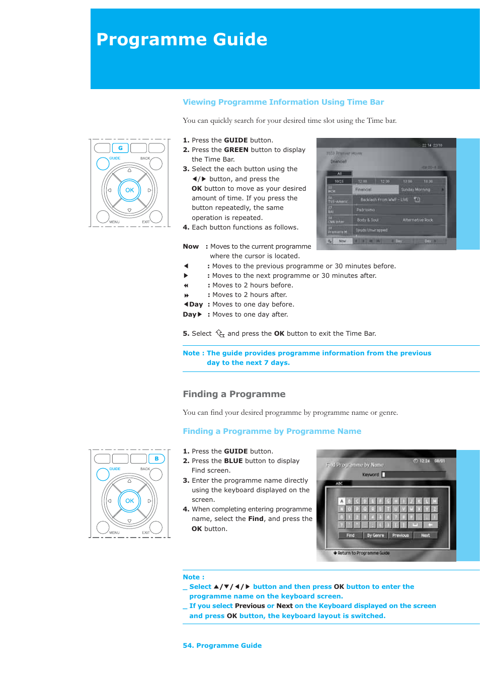 Programme guide, Finding a programme | Humax LAU-32TPVR User Manual | Page 55 / 76