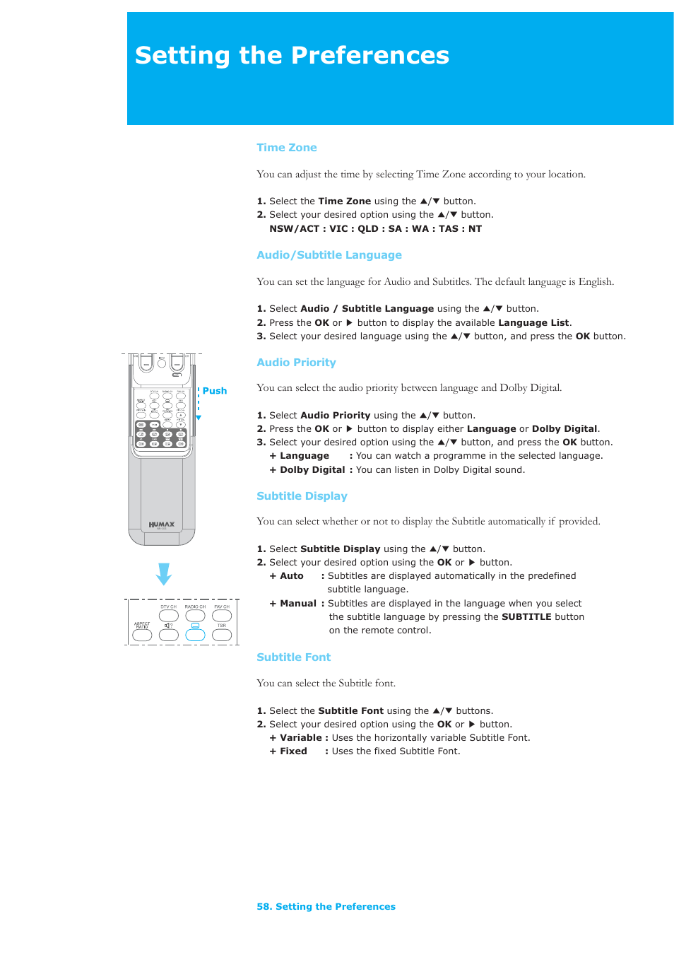 Setting the preferences | Humax LAU-32TPVR User Manual | Page 59 / 76