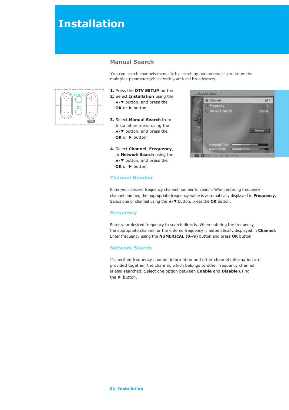 Installation, Manual search | Humax LAU-32TPVR User Manual | Page 63 / 76