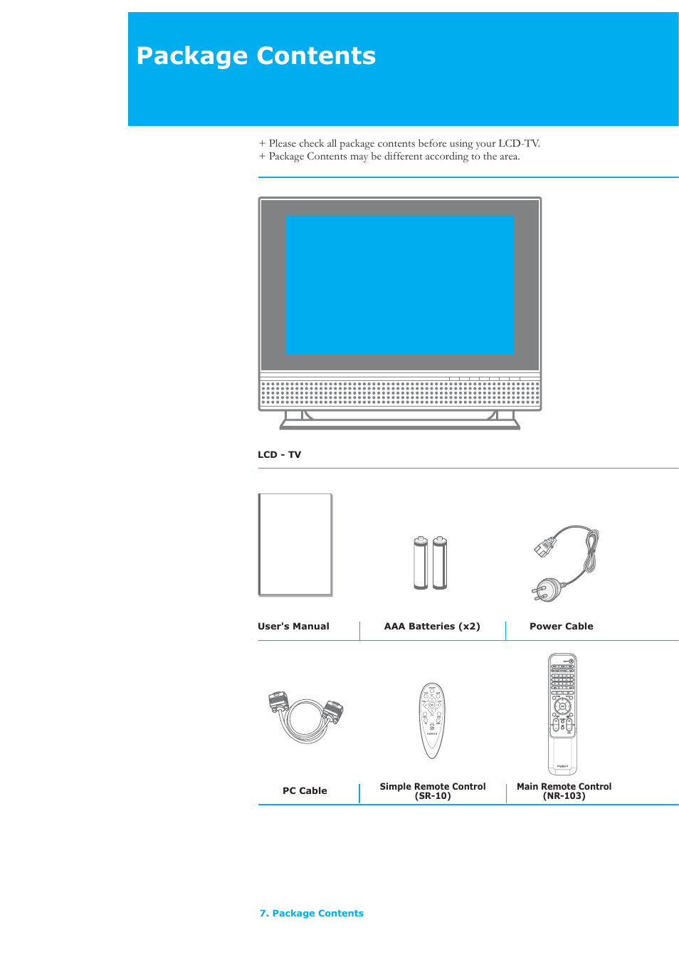 Package contents | Humax LAU-32TPVR User Manual | Page 8 / 76