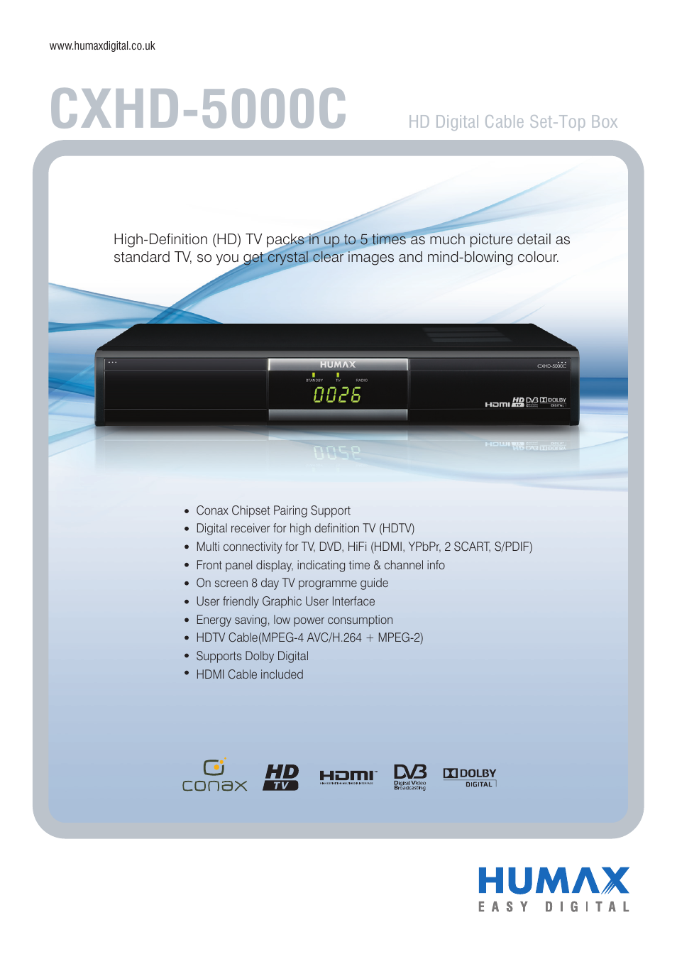 Humax CXHD-5000C User Manual | 2 pages