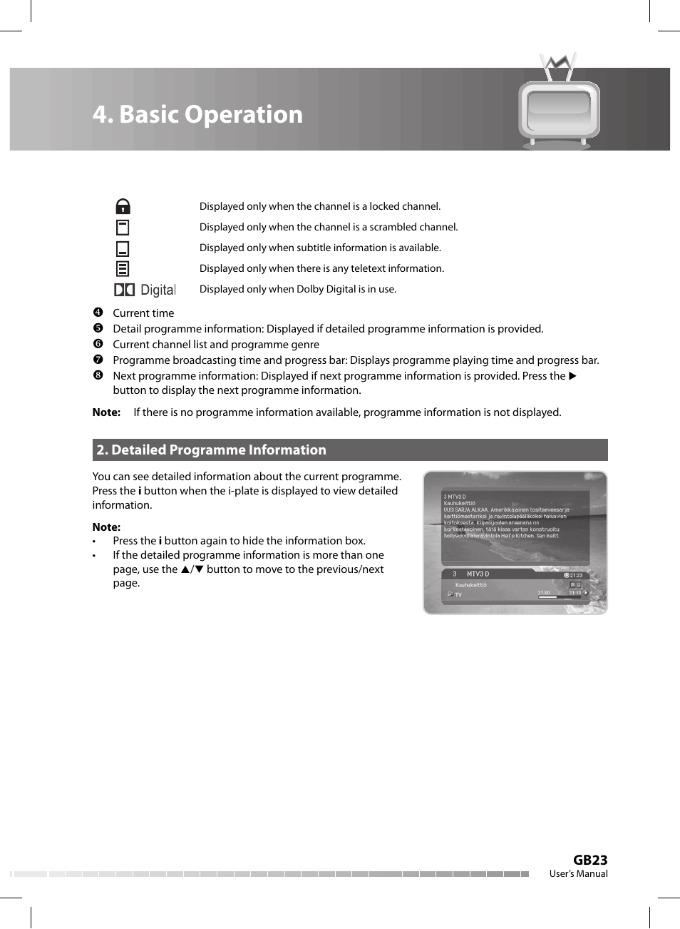 Basic operation, Gb23, Detailed programme information | Humax CX-FOX C II User Manual | Page 24 / 64