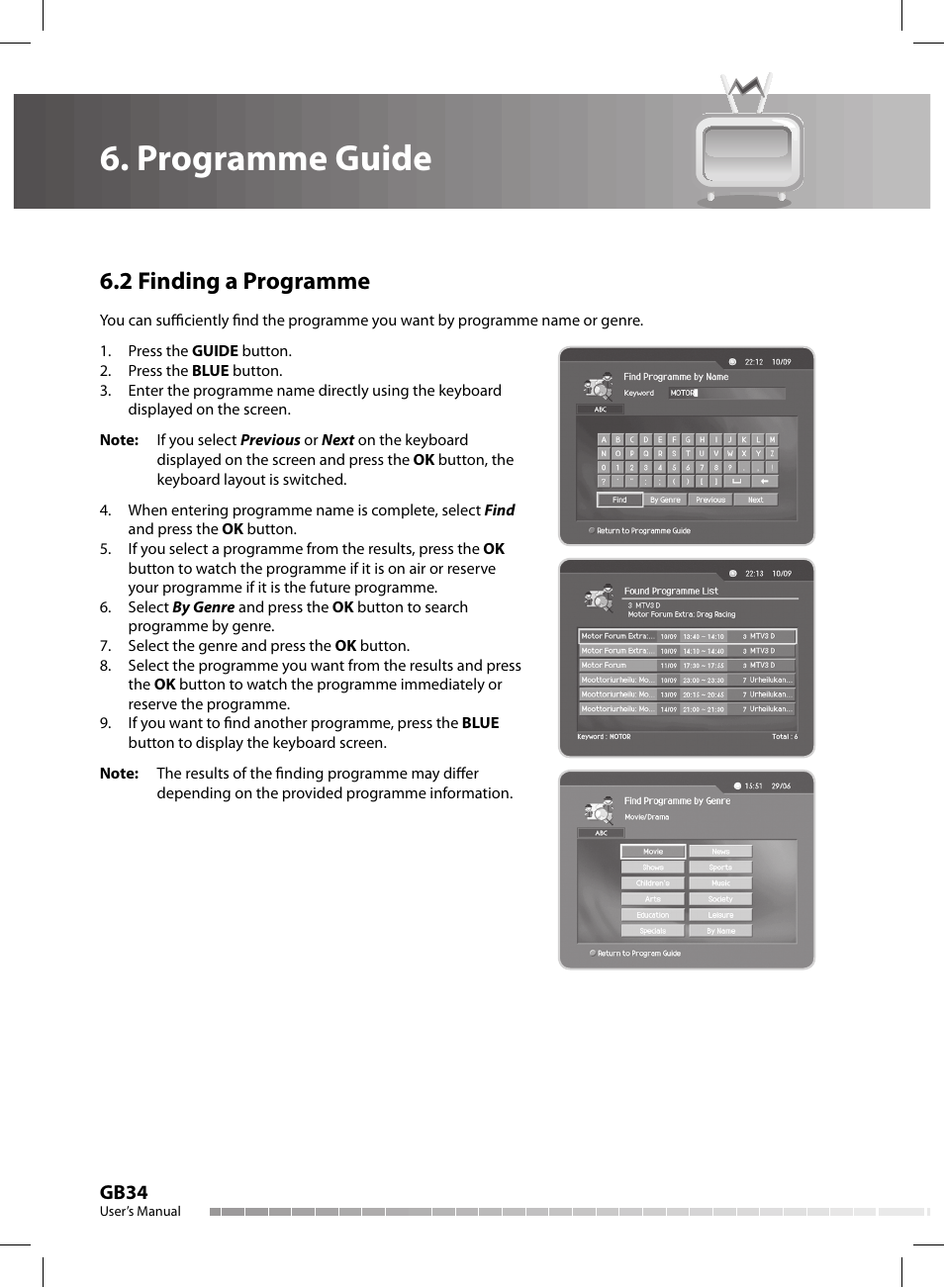 Programme guide, 2 finding a programme | Humax CX-FOX C II User Manual | Page 35 / 64