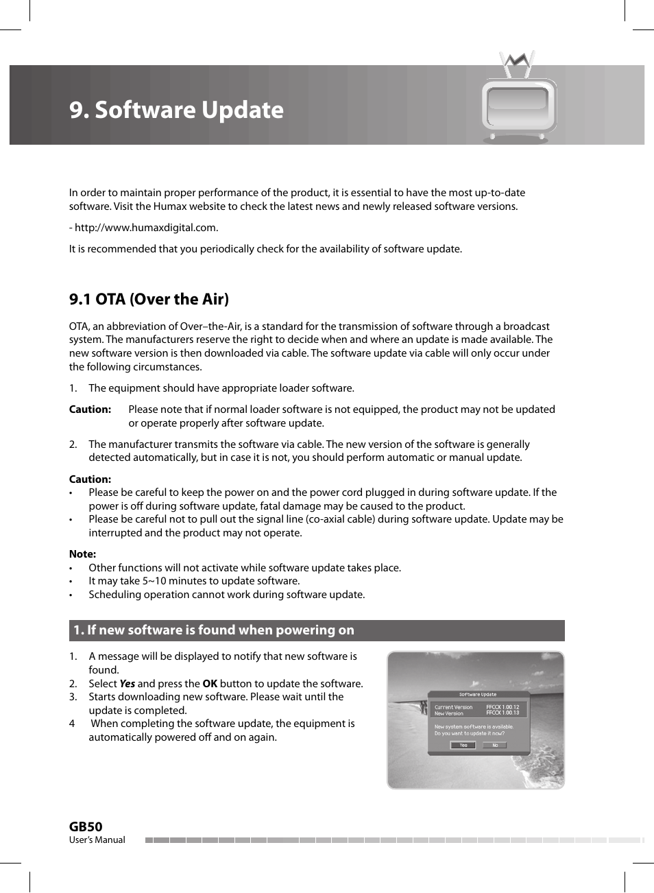 Software update, 1 ota (over the air) | Humax CX-FOX C II User Manual | Page 51 / 64