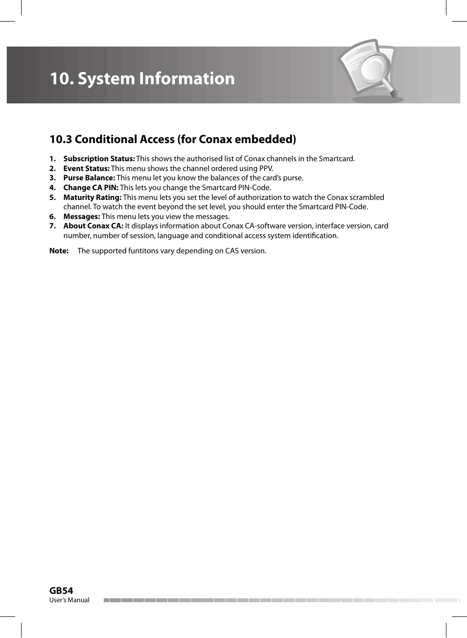 System information, 3 conditional access (for conax embedded) | Humax CX-FOX C II User Manual | Page 55 / 64