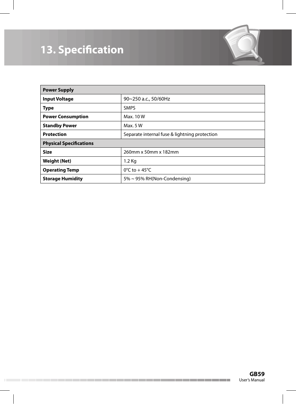 Specifi cation | Humax CX-FOX C II User Manual | Page 60 / 64