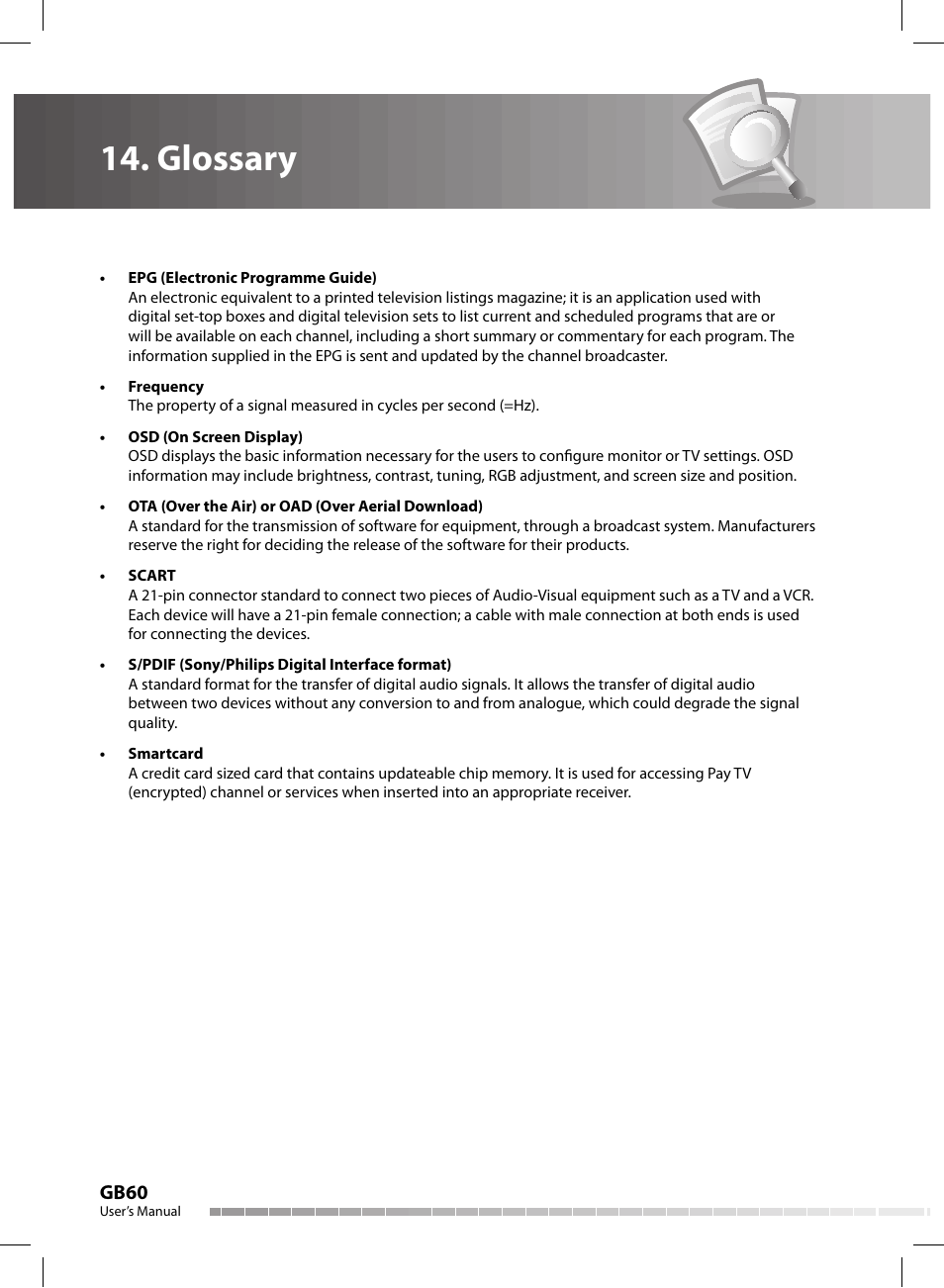 Glossary | Humax CX-FOX C II User Manual | Page 61 / 64