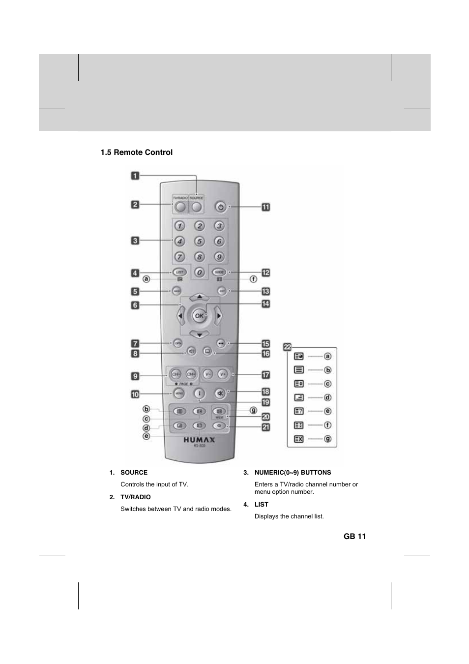 5 remote control, Gb 11 | Humax IR-FOX C User Manual | Page 12 / 64