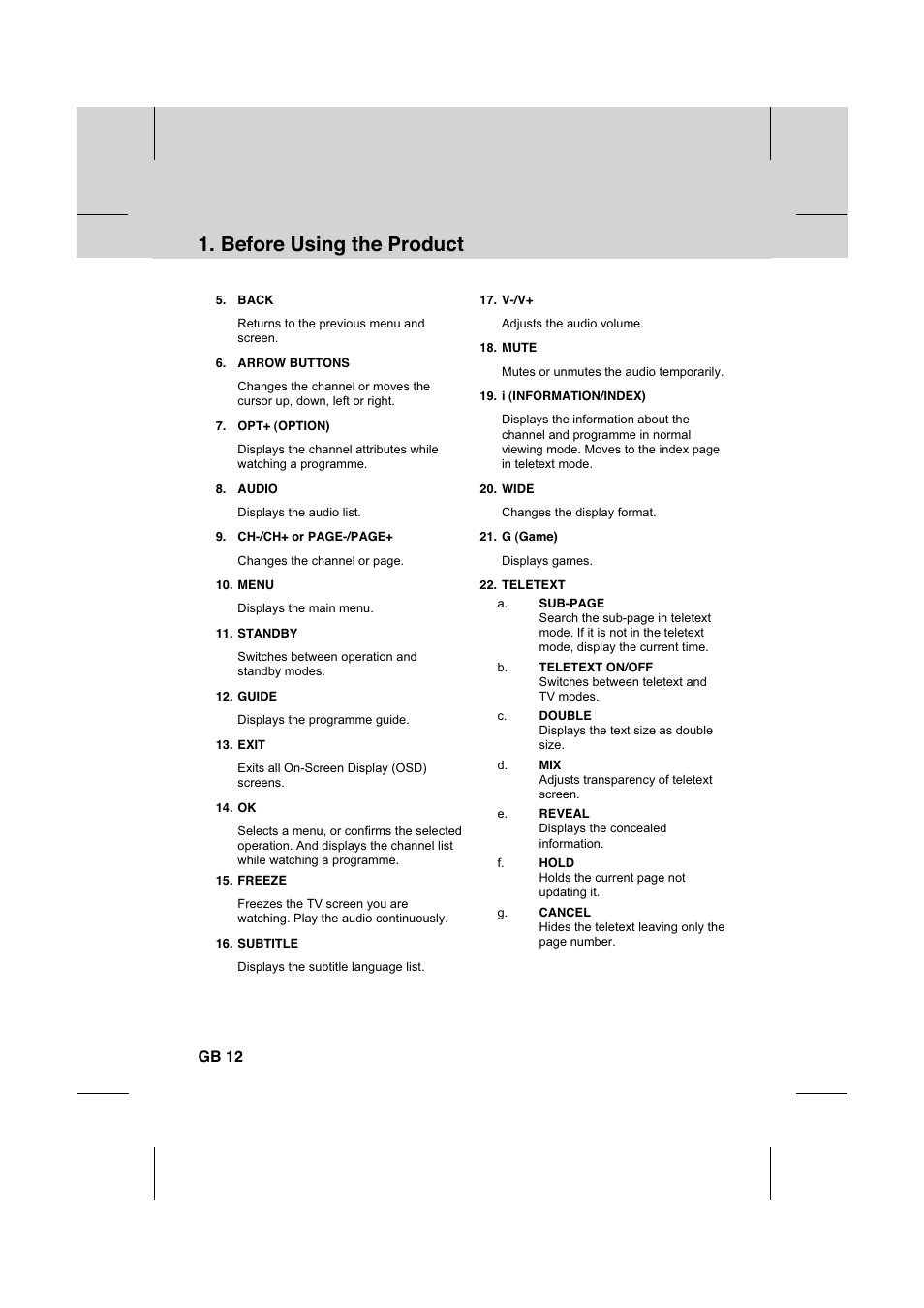 Before using the product, Gb 12 | Humax IR-FOX C User Manual | Page 13 / 64