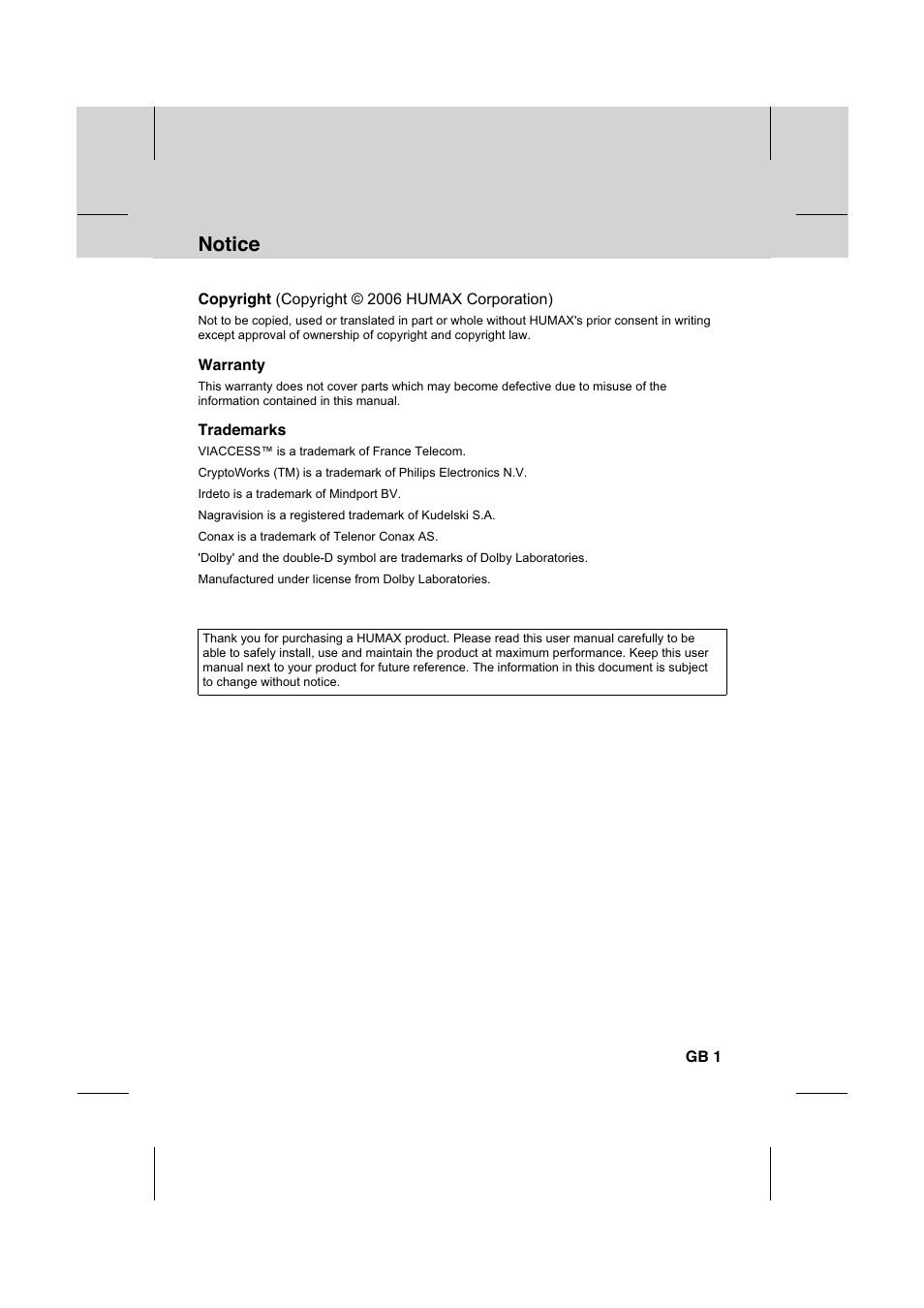 Notice | Humax IR-FOX C User Manual | Page 2 / 64