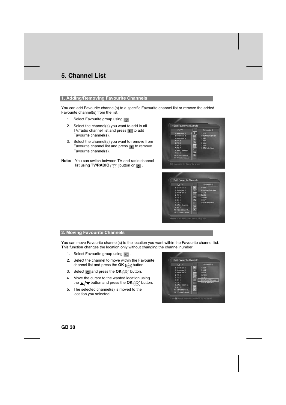 Channel list, Gb 30 | Humax IR-FOX C User Manual | Page 31 / 64