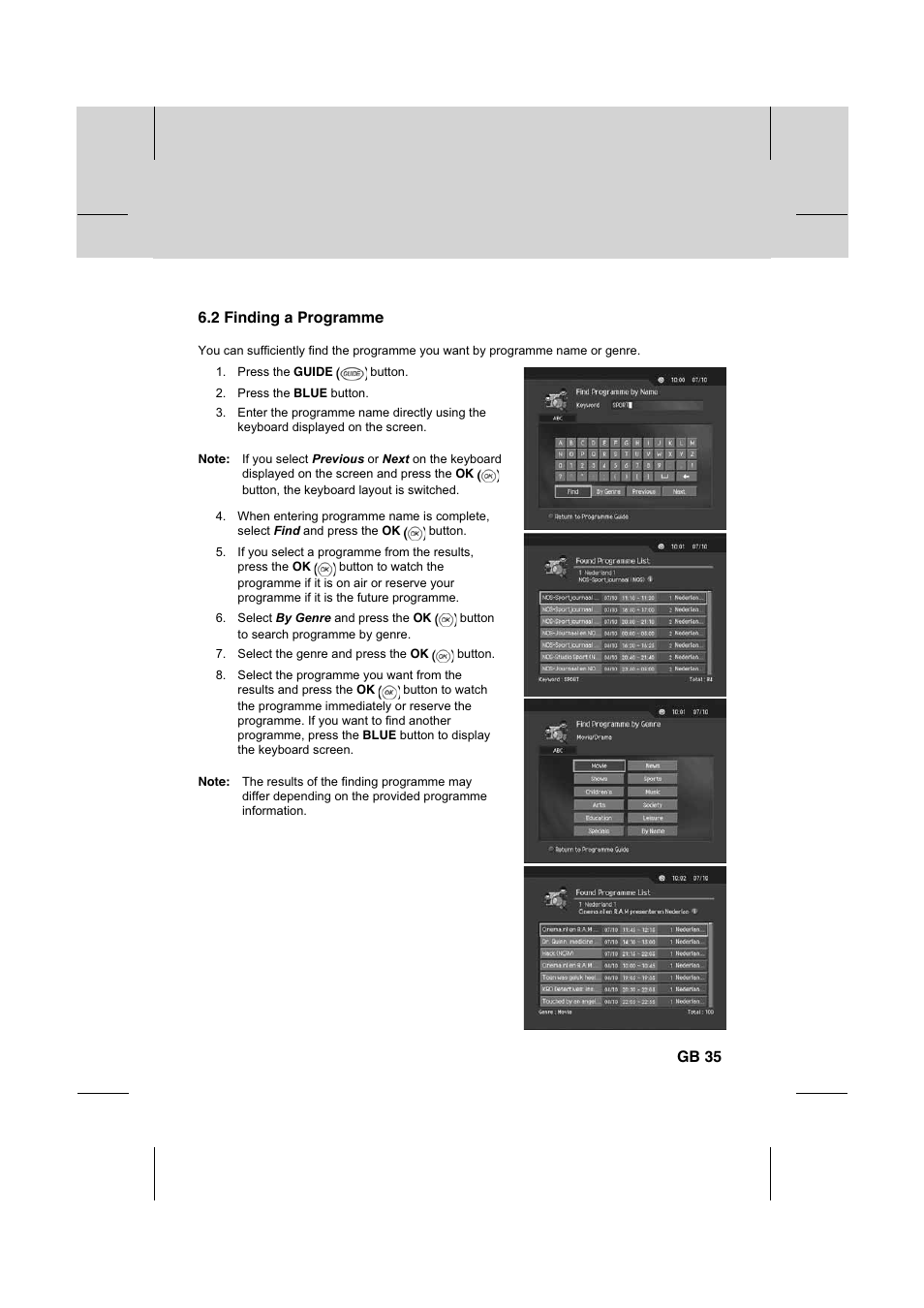 2 finding a programme, Gb 35 | Humax IR-FOX C User Manual | Page 36 / 64