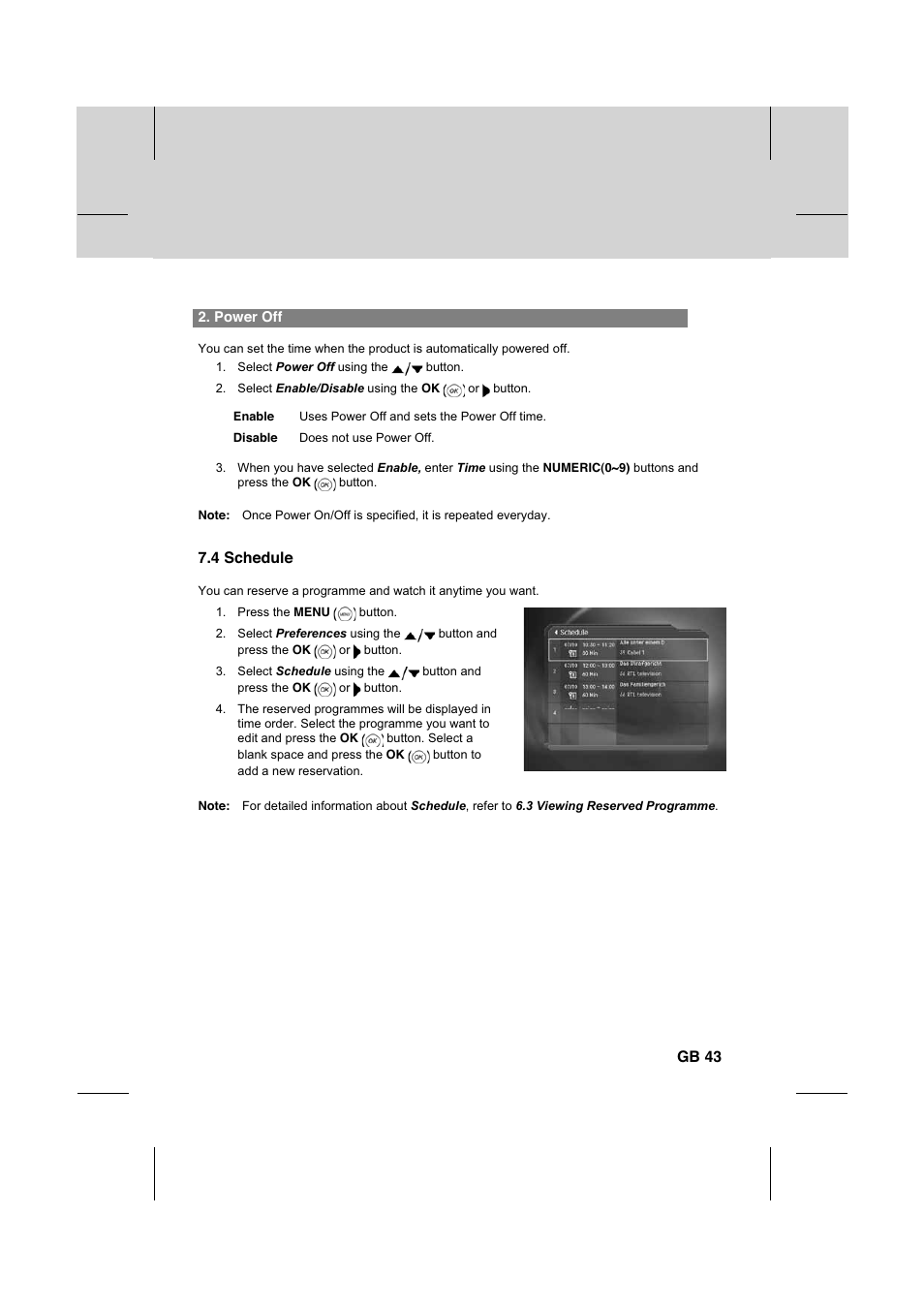 4 schedule, Gb 43 | Humax IR-FOX C User Manual | Page 44 / 64