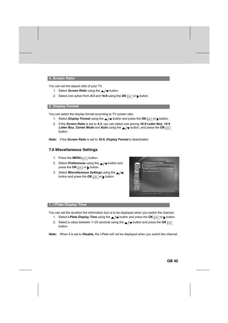 6 miscellaneous settings, Gb 45 | Humax IR-FOX C User Manual | Page 46 / 64