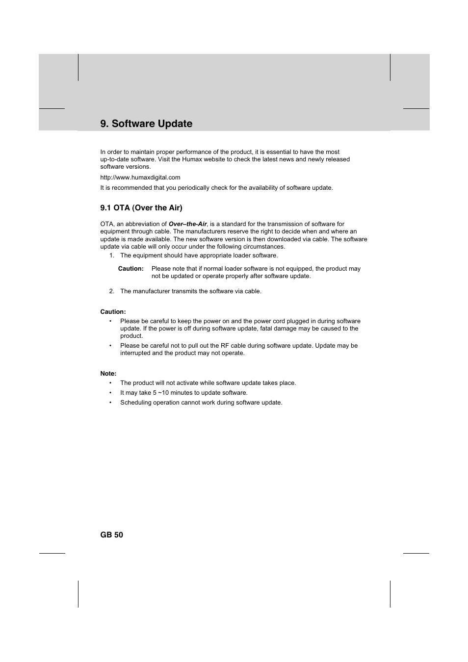 Software update | Humax IR-FOX C User Manual | Page 51 / 64