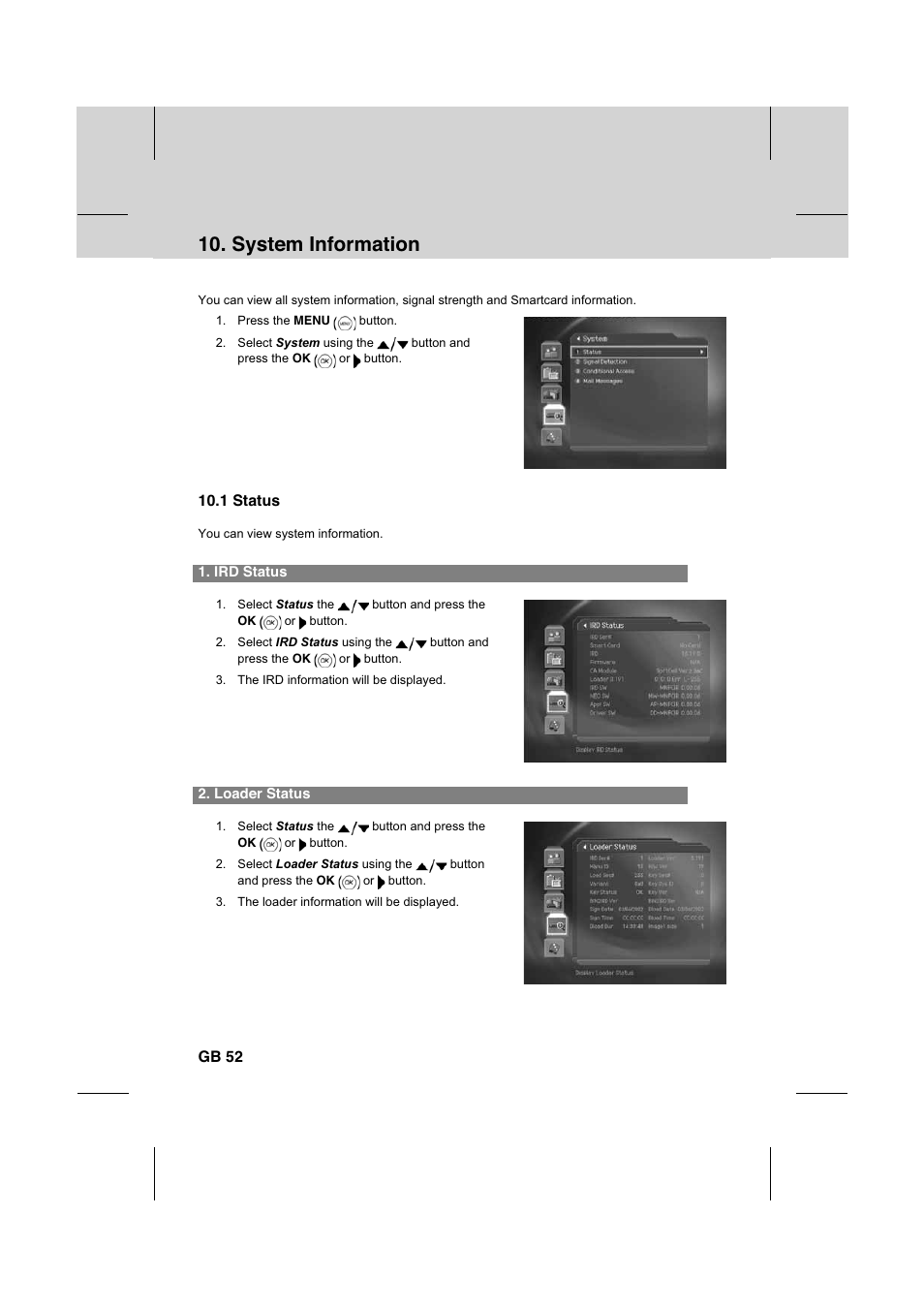System information | Humax IR-FOX C User Manual | Page 53 / 64