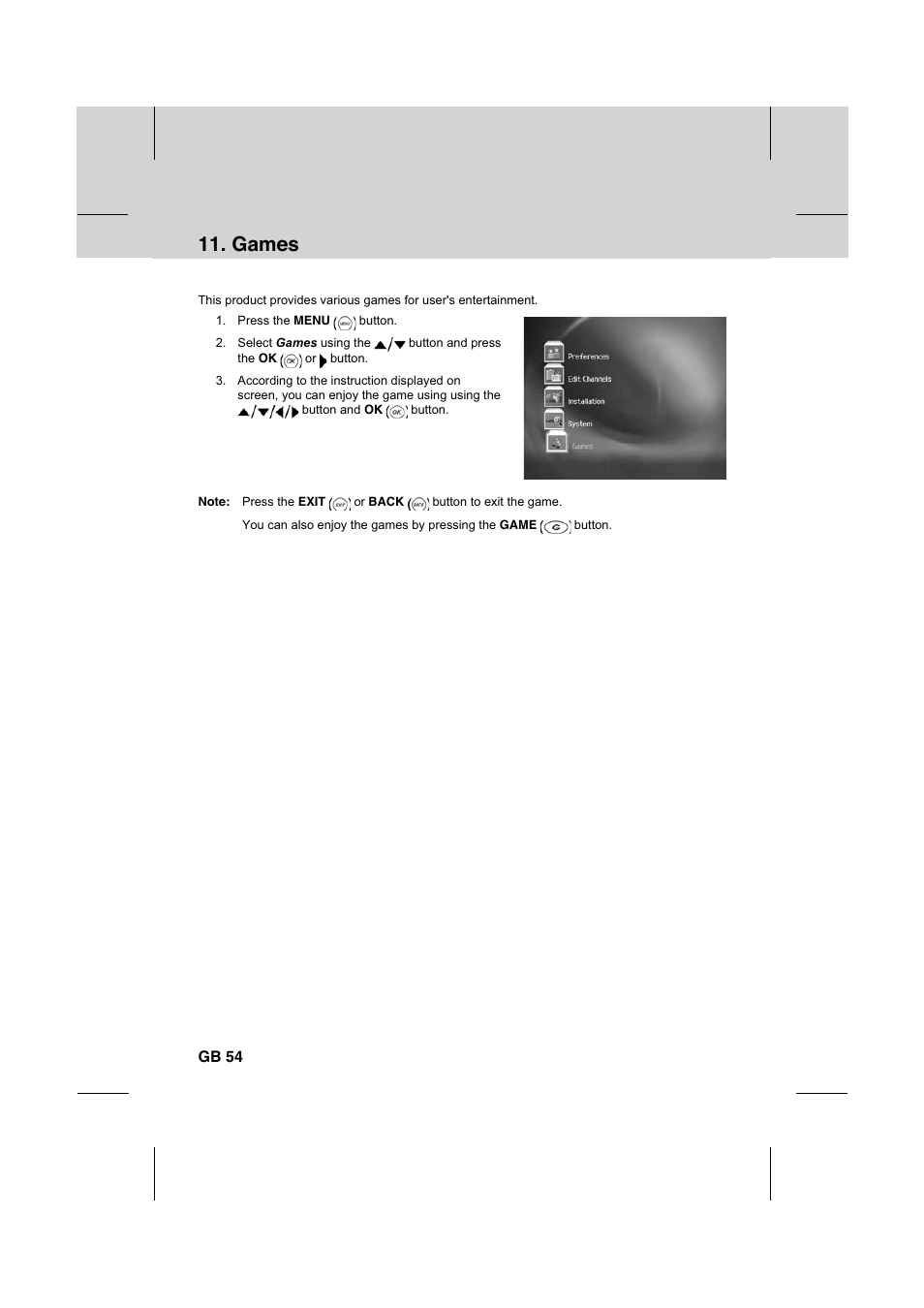 Games | Humax IR-FOX C User Manual | Page 55 / 64