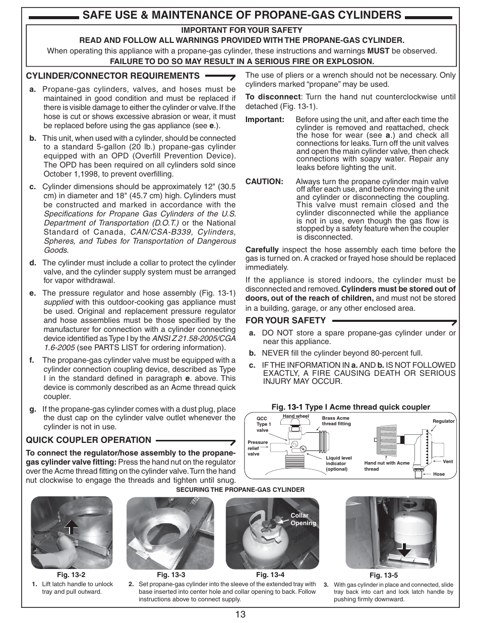 Safe use & maintenance of propane-gas cylinders | Fire Magic ECHELON E660 User Manual | Page 13 / 38