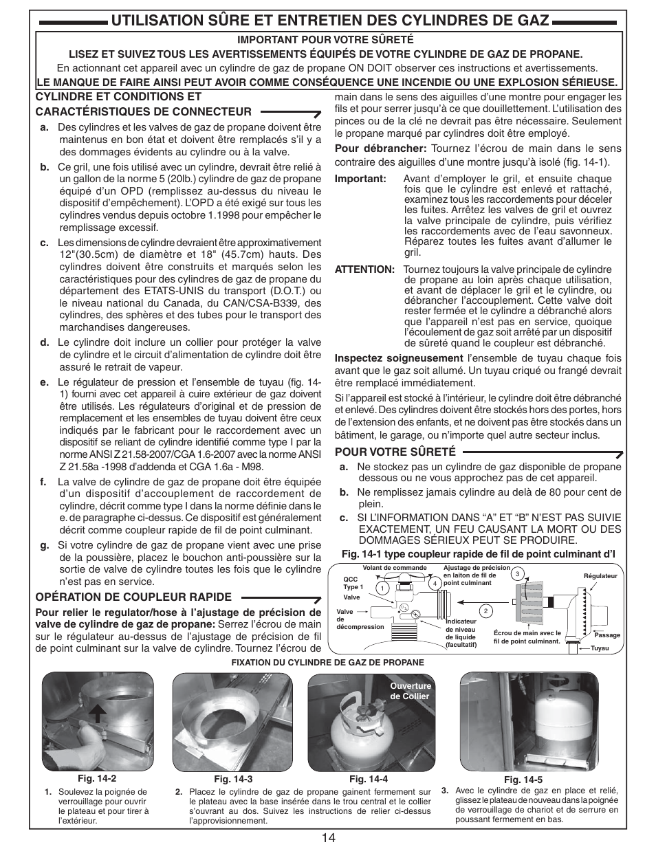 Utilisation sûre et entretien des cylindres de gaz | Fire Magic ECHELON E660 User Manual | Page 14 / 38