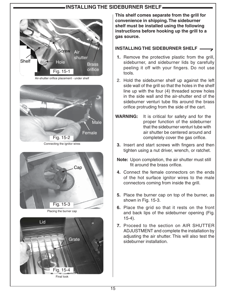 Installing the sideburner shelf | Fire Magic ECHELON E660 User Manual | Page 15 / 38