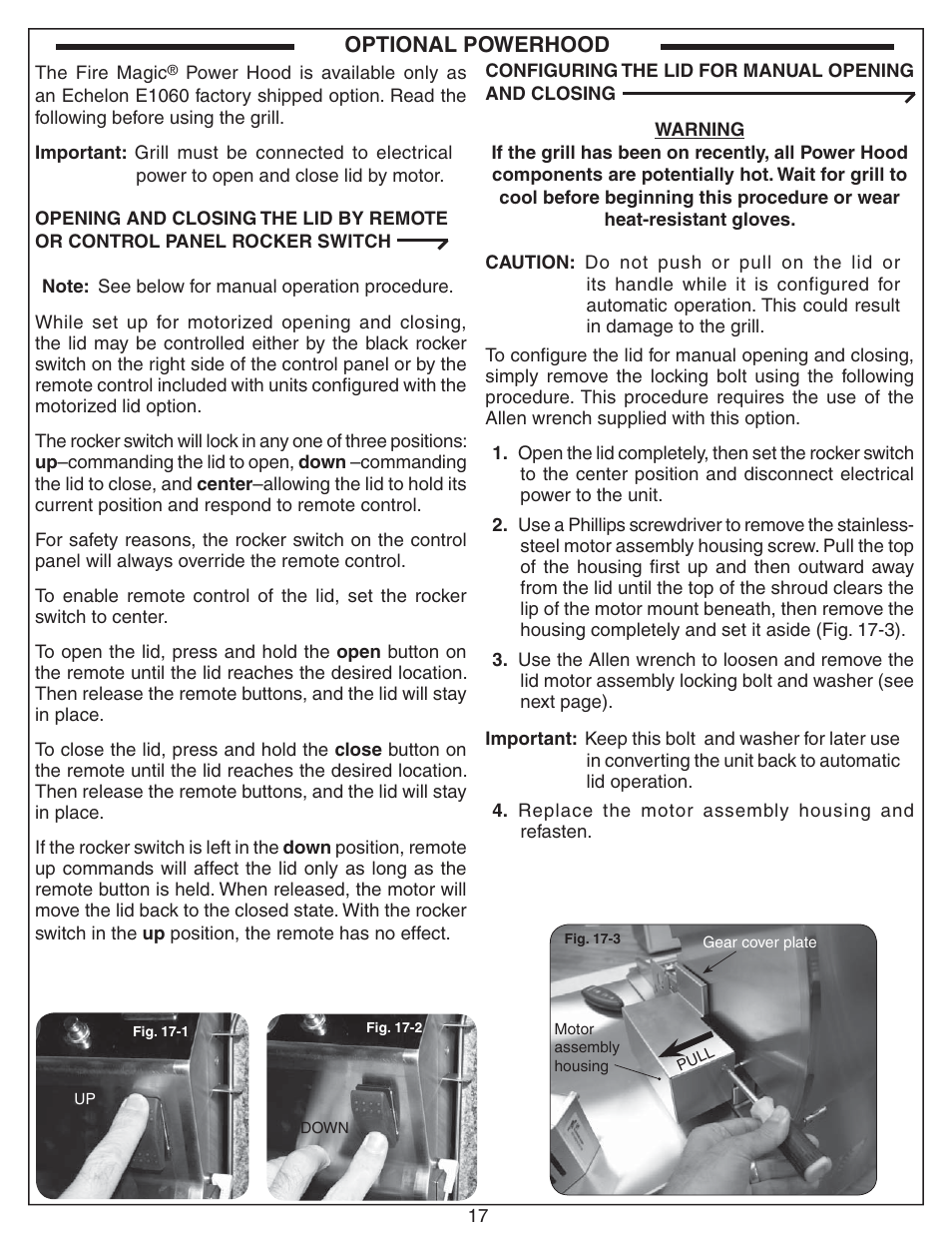 Optional powerhood | Fire Magic ECHELON E660 User Manual | Page 17 / 38