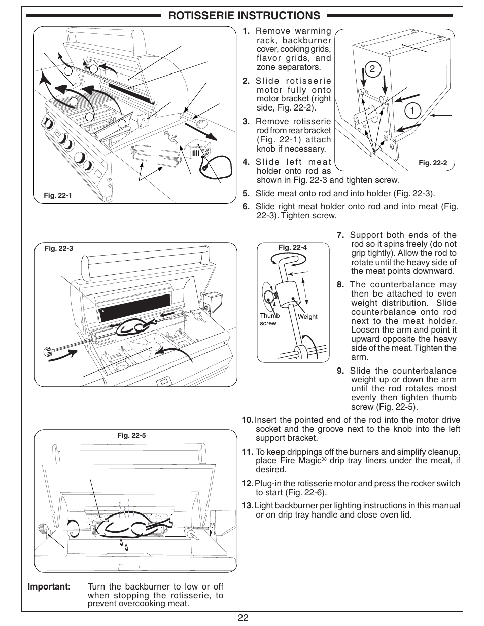 Rotisserie instructions | Fire Magic ECHELON E660 User Manual | Page 22 / 38