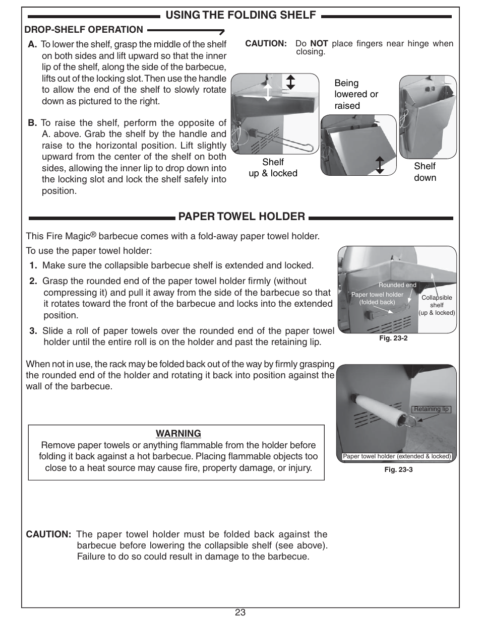 Using the folding shelf paper towel holder | Fire Magic ECHELON E660 User Manual | Page 23 / 38