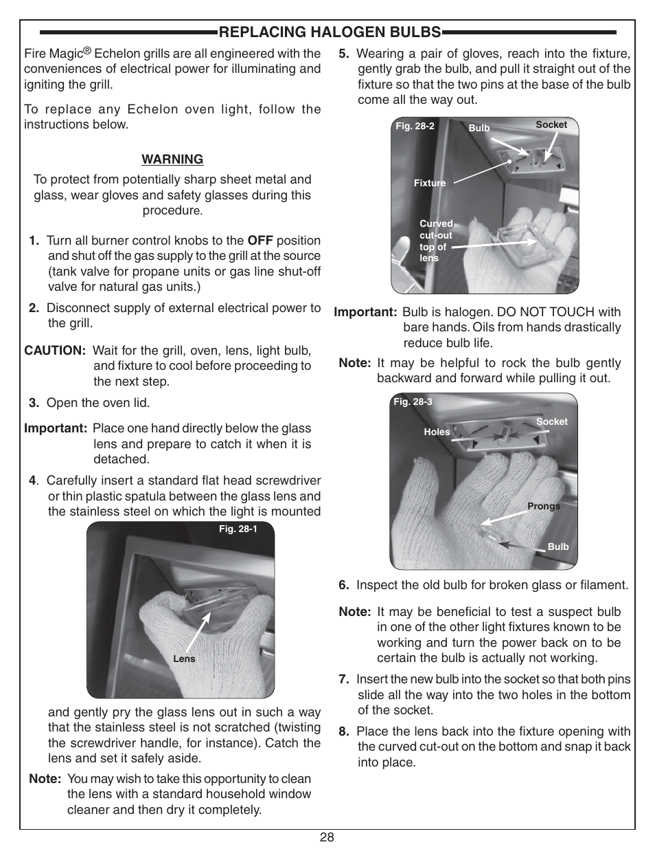 Replacing halogen bulbs | Fire Magic ECHELON E660 User Manual | Page 28 / 38