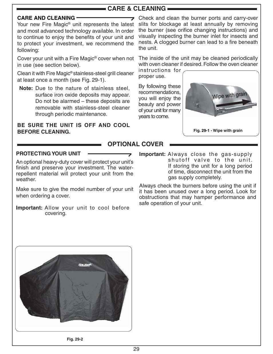 Care & cleaning optional cover | Fire Magic ECHELON E660 User Manual | Page 29 / 38