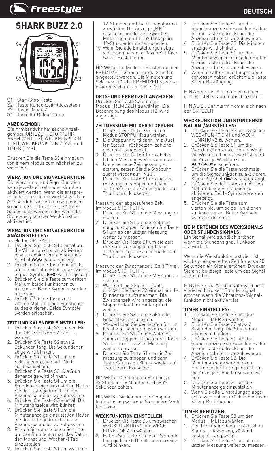 Shark buzz 2.0, Deutsch | Freestyle S2S3 User Manual | Page 5 / 14