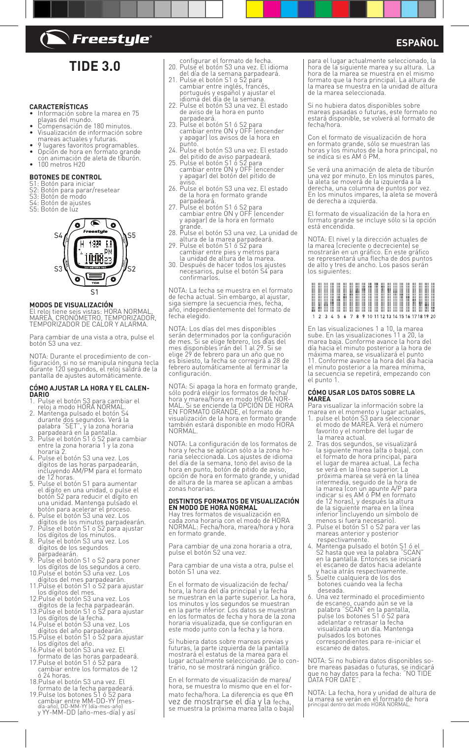Tide 3.0, Español, En vez de mostrarse el día y la | Freestyle TIDE 3.0 User Manual | Page 3 / 16