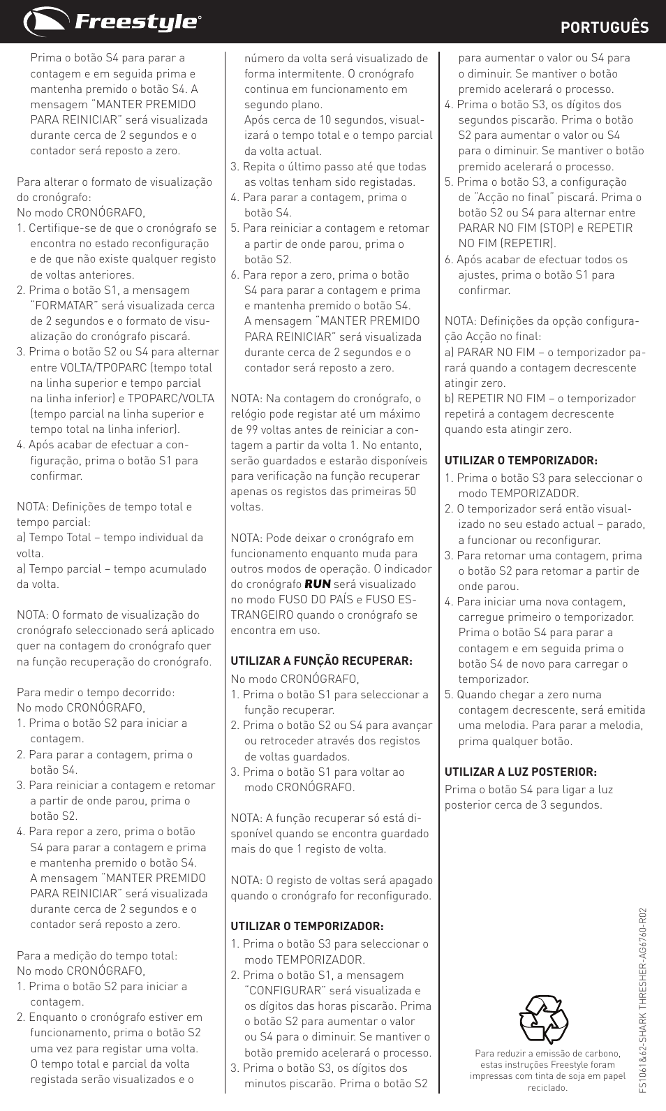 Português | Freestyle Shark Thesher User Manual | Page 12 / 14