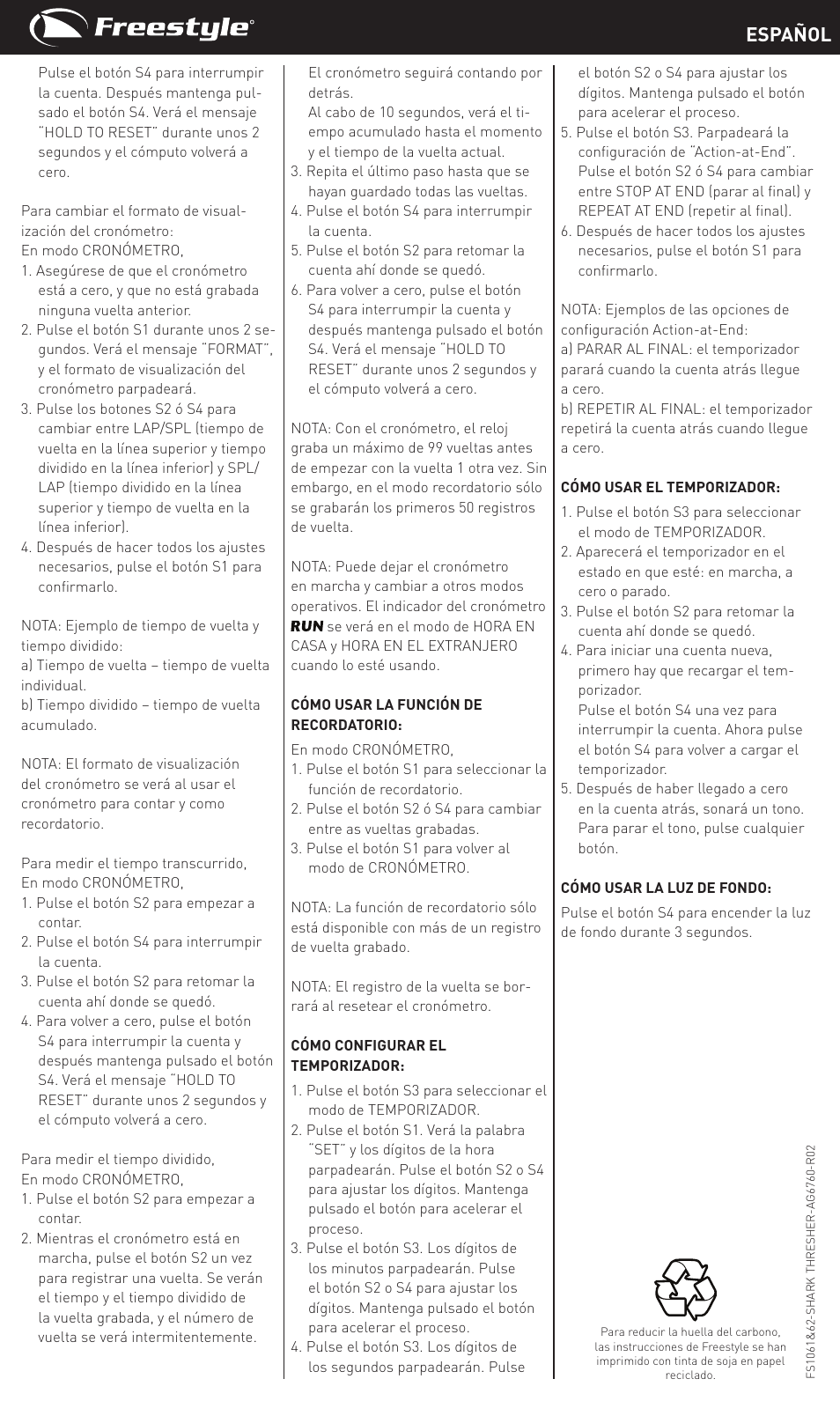 Español | Freestyle Shark Thesher User Manual | Page 4 / 14