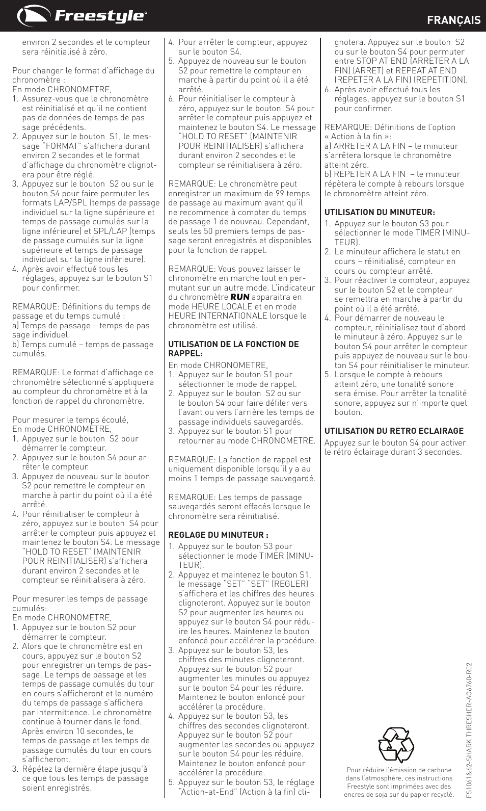 Français | Freestyle Shark Thesher User Manual | Page 8 / 14