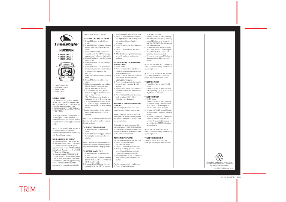 Freestyle Huckfin FS81224 User Manual | 1 page
