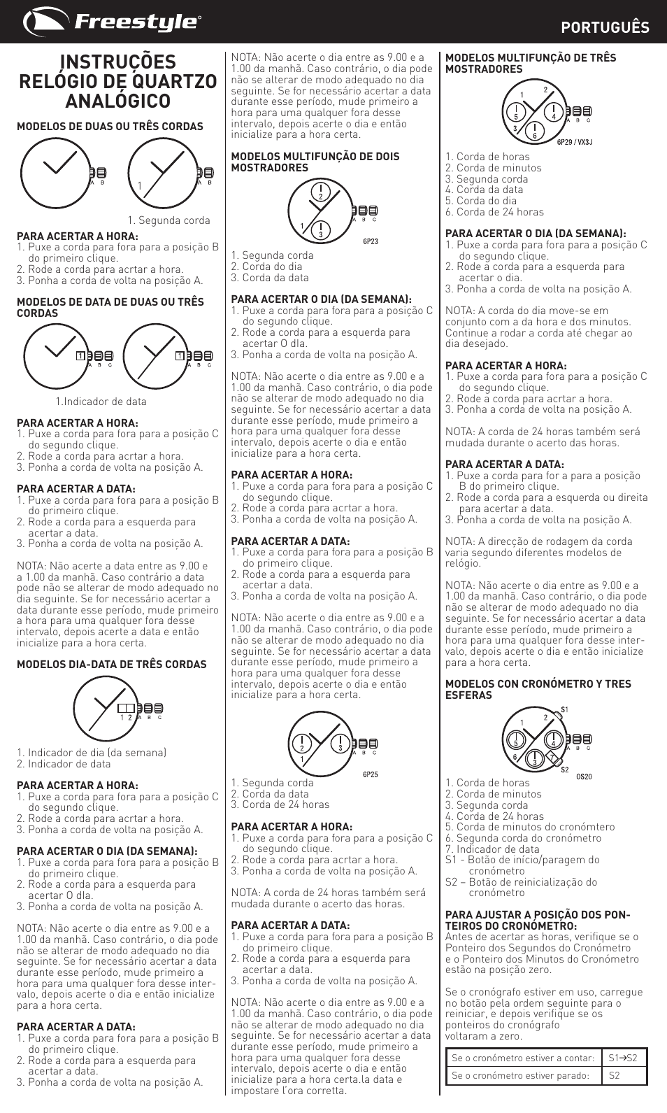 Instruções relógio de quartzo analógico, Português | Freestyle Quartz Analog User Manual | Page 11 / 14
