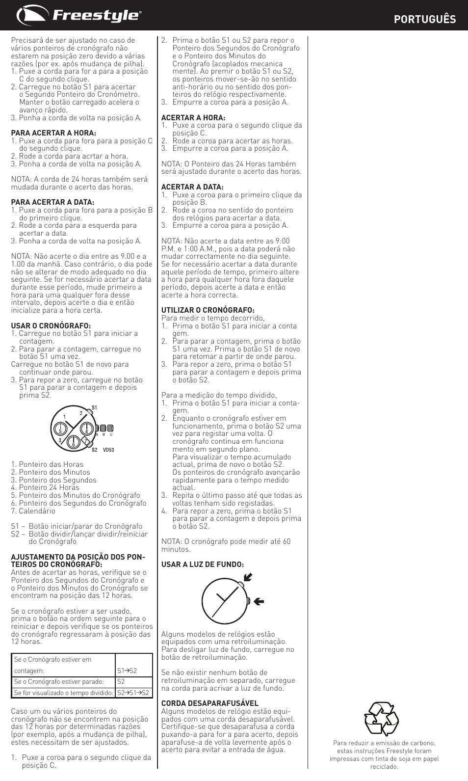 Português | Freestyle Quartz Analog User Manual | Page 12 / 14