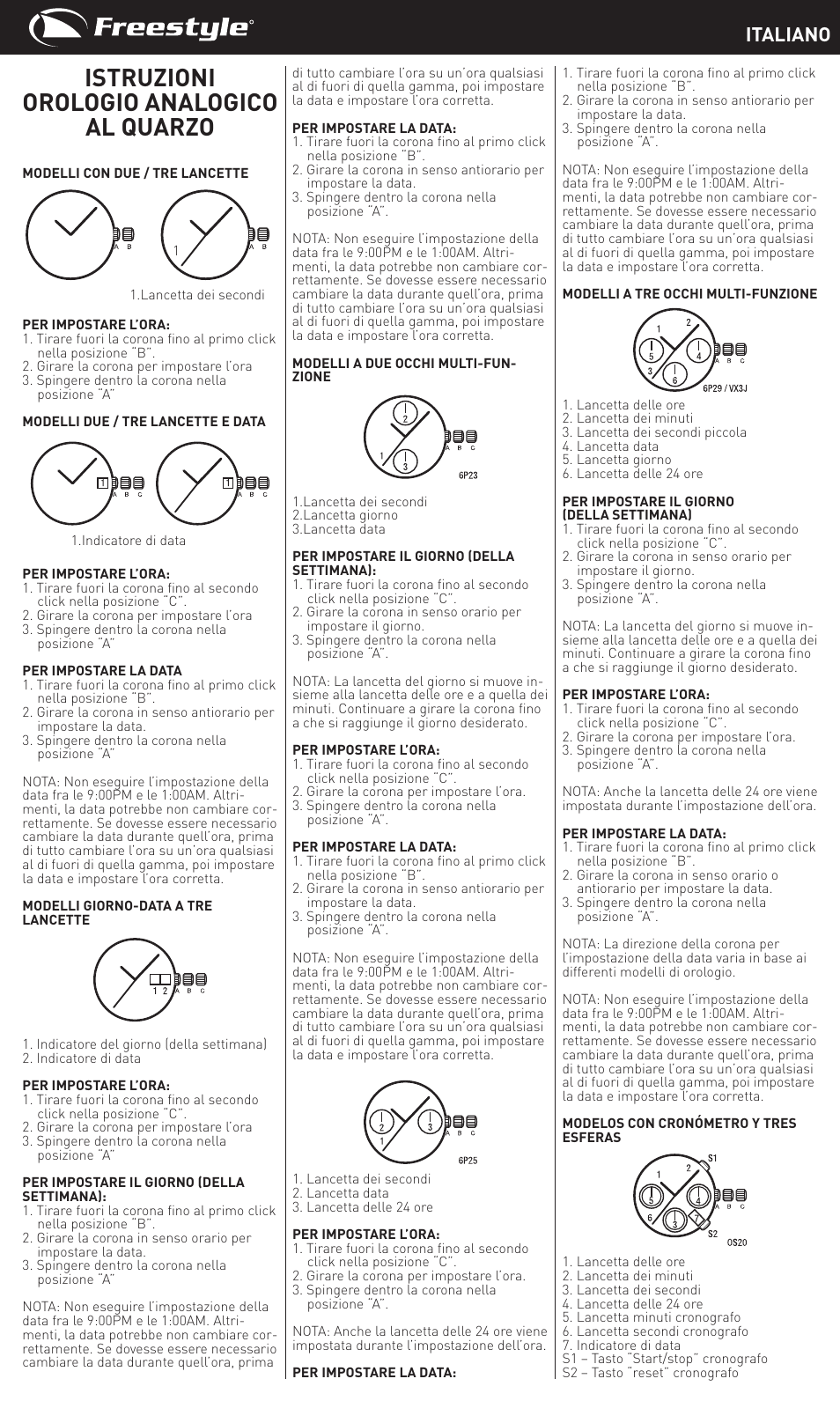 Istruzioni orologio analogico al quarzo, Italiano | Freestyle Quartz Analog User Manual | Page 9 / 14