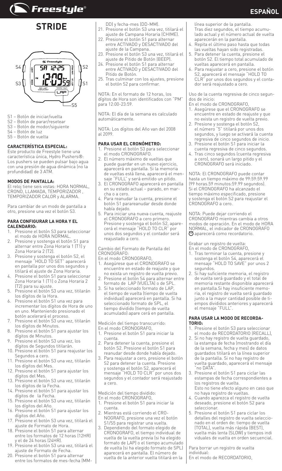 Stride, Español | Freestyle Stride User Manual | Page 3 / 14