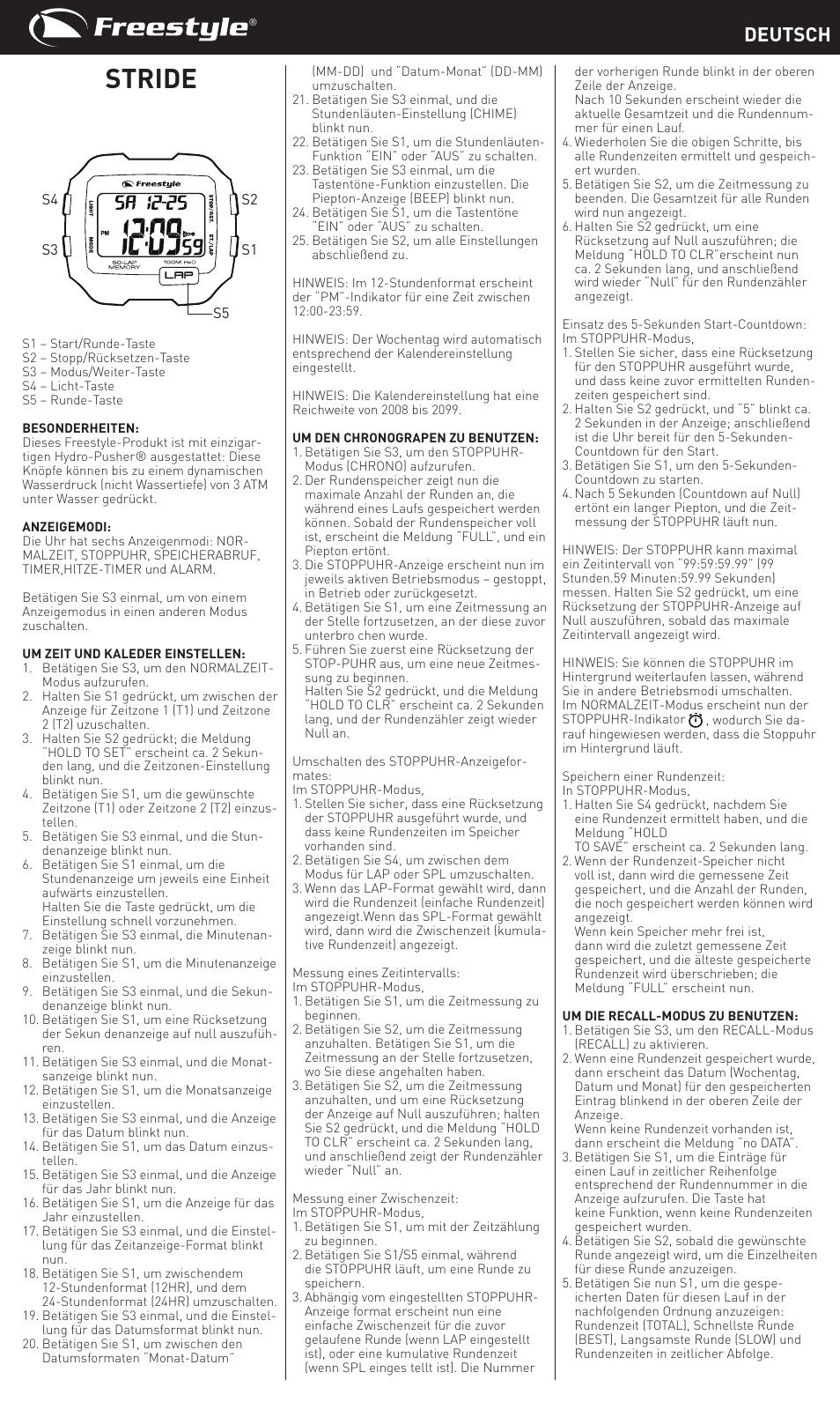 Stride, Deutsch | Freestyle Stride User Manual | Page 5 / 14
