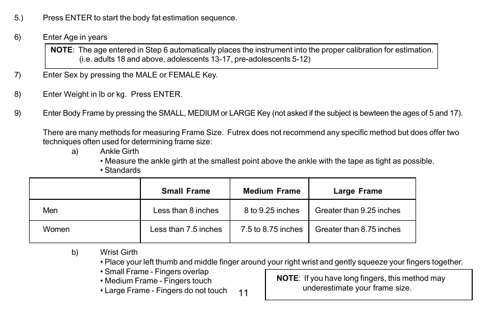 Futrex Body Fat and fitness Analyzer -5500A/WL User Manual | Page 11 / 40
