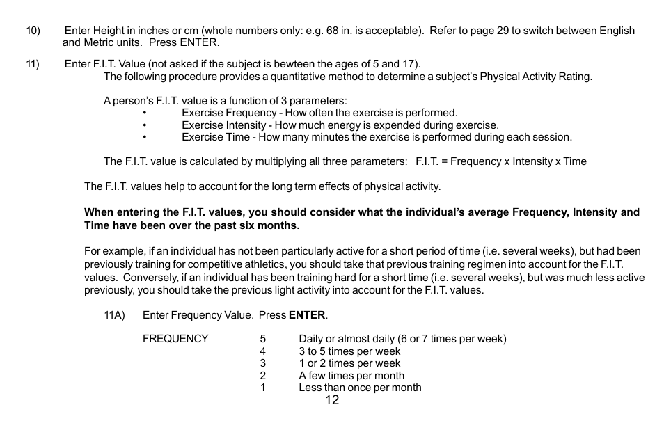Futrex Body Fat and fitness Analyzer -5500A/WL User Manual | Page 12 / 40