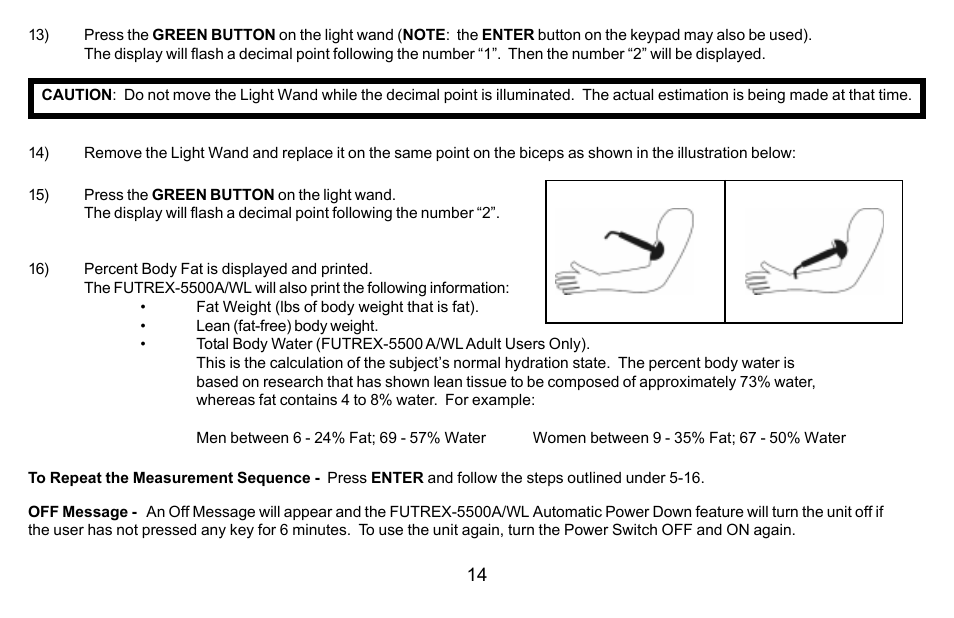 Futrex Body Fat and fitness Analyzer -5500A/WL User Manual | Page 14 / 40