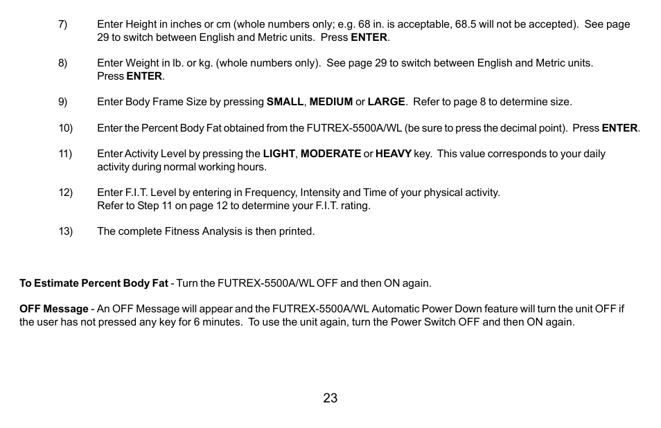 Futrex Body Fat and fitness Analyzer -5500A/WL User Manual | Page 23 / 40