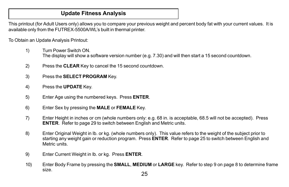 Futrex Body Fat and fitness Analyzer -5500A/WL User Manual | Page 25 / 40