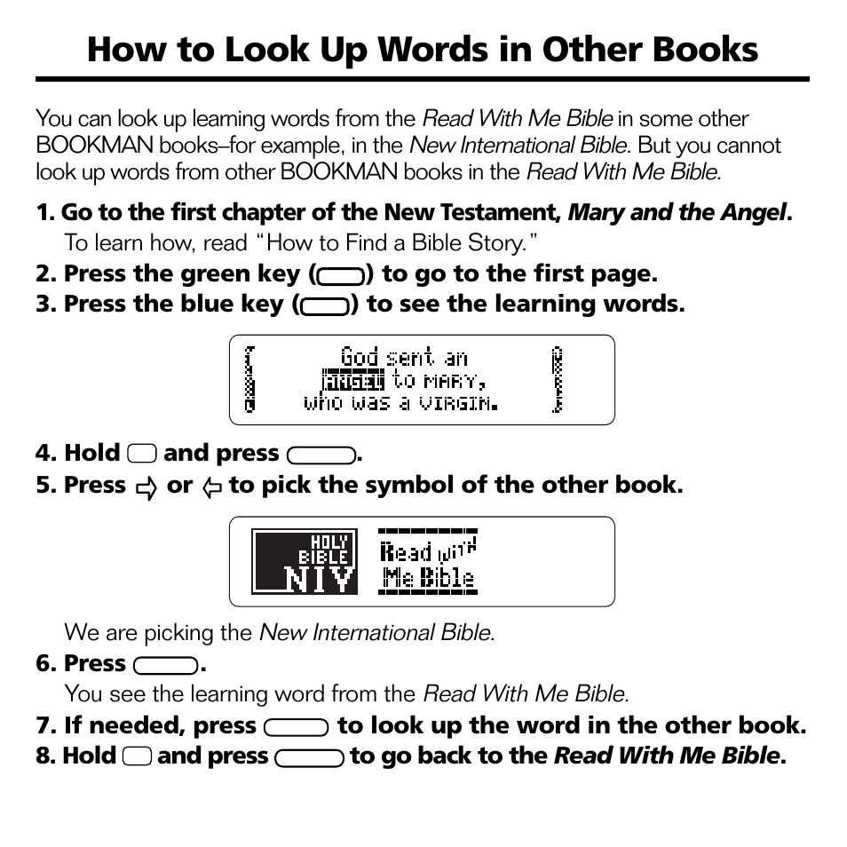 How to look up words in other books | Franklin RMB-2030 User Manual | Page 12 / 20